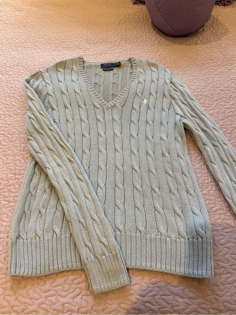 Ralph Lauren Cable-Knit V-Neck Sweater — Light blue